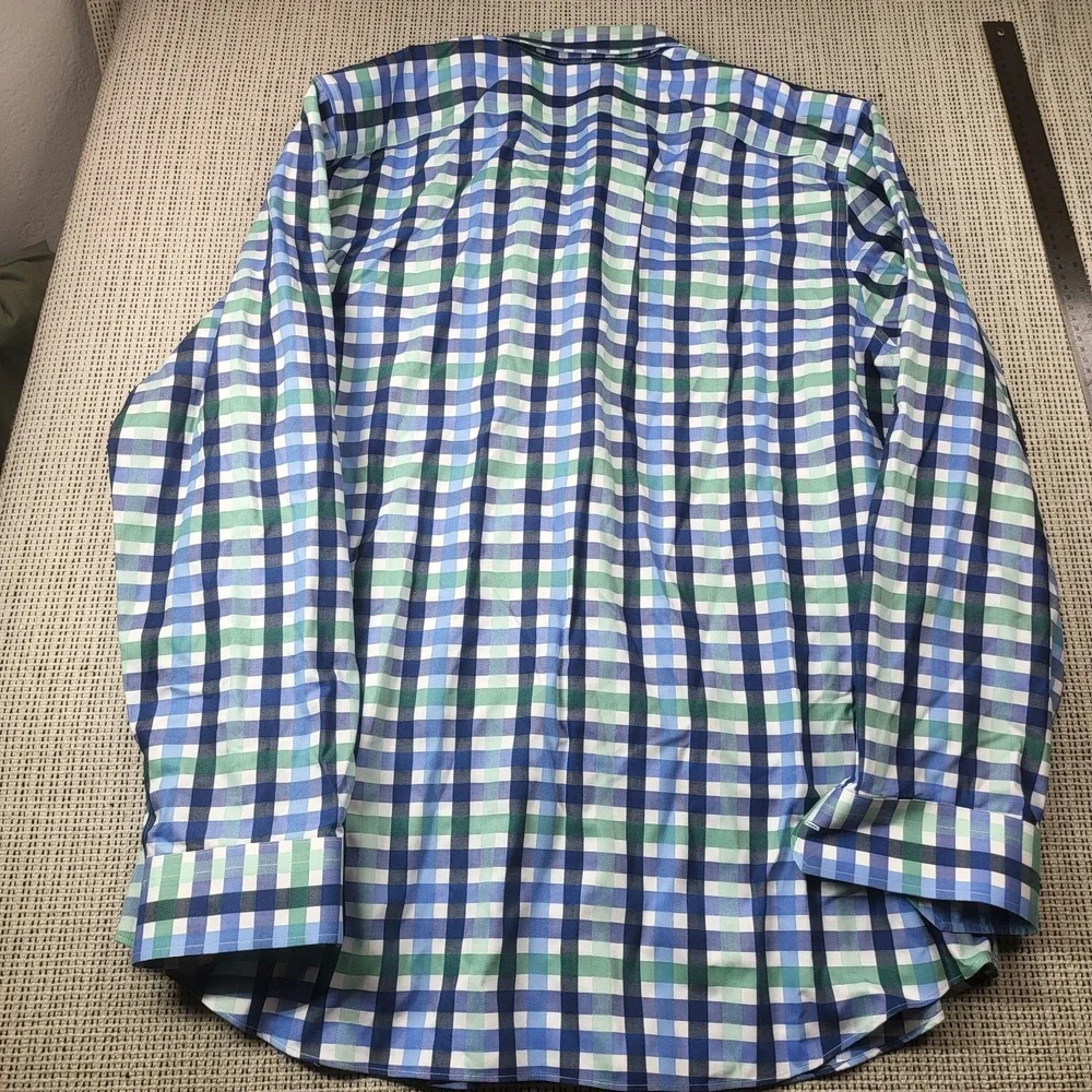 Banana Republic Dress Shirt Mens XL Blue Plaid Slim Fit Non Iron Long Sleeve